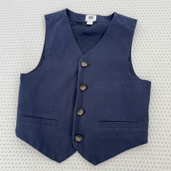 Janie and Jack linen cotton suit vest in navy blue size 4T - Picture 2 of 7